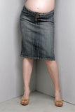 Maternal America Belted Denim Maternity Skirt - tummystyle.com