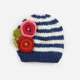 Blueberry Hill Bree  Baby Hat Navy Stripe with Flowers - tummystyle.com
