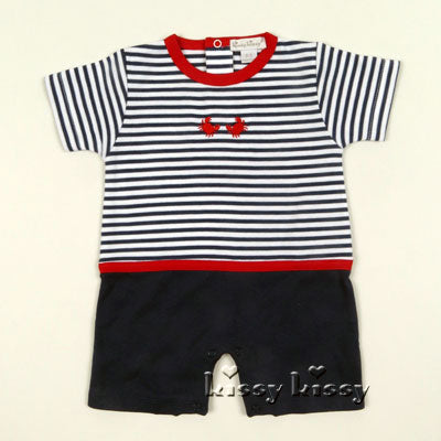 Kissy Kissy Red Crabby Stripe Short Baby Playsuit in Navy - tummystyle.com
