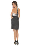 Olian White Wide Striped Halter Maternity Dress - tummystyle.com