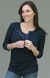 3/4 Sleeve Striped Nursing Henley - tummystyle.com