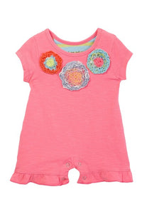 Mimi & Maggie Three Flowers Baby Romper in Pink - tummystyle.com