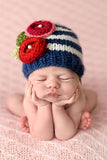 Blueberry Hill Bree  Baby Hat Navy Stripe with Flowers - tummystyle.com