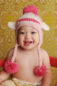 Blueberry Hill “Riley” Pink Sock Monkey Baby Hat - tummystyle.com