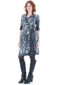 Everly Grey Kaitlyn Leopard Wrap Maternity Dress - tummystyle.com