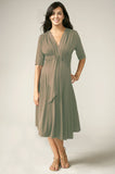 Maternal America Taupe Front Tie Keyhole Dress - tummystyle.com