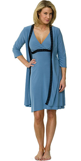 Shopymommy 5414 Elegant Lace Maternity & Nursing Pajamas Blue