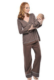 Olian Maternity Circles 3 PC Nursing Pajama Set-Brown - tummystyle.com
