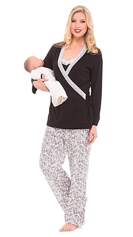 Rosette Super Mom Super Tired Maternity and Nursing Pajamas Set