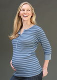 3/4 Sleeve Striped Nursing Henley - tummystyle.com