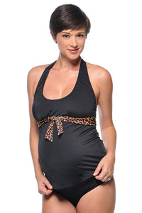 Prego Maternity Swimwear Leopard Tie Halter - tummystyle.com